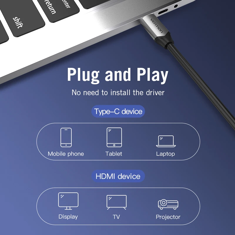 Vention USB C HDMI кабель type c к HDMI для MacBook samsung Galaxy S10/S9 huawei mate 20 P20 Pro Thunderbolt 3 USB DHMI адаптер