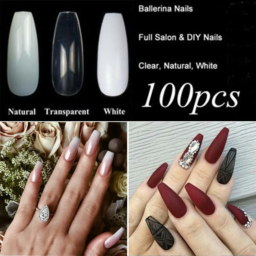 

100Pcs Long Ballerina Coffin Shape Full Cover False Fake Nails Art Tip DIY Acrylic Fake Nails Art Tip