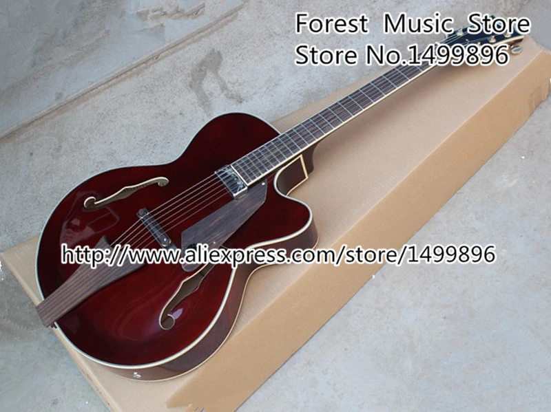 

Free Shipping Dark Red 6 Strings Hollow Body Jazz Electric Guitar Left Handed Available