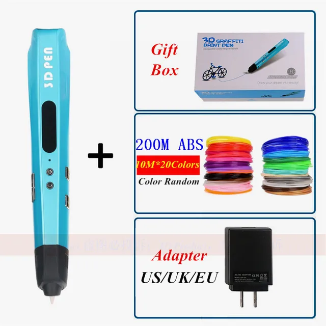 Cheap Best Birthday Gift Advanced 3D Pens Can Add 200M ABS Materials(10Meter*20Color) 3D Painting Pen Compatible With 1.75mm PLA & ABS