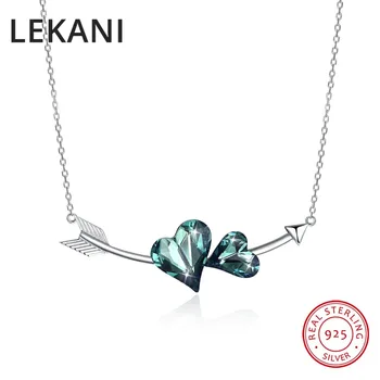 

LEKANI Crystals From Swarovski Double Heart Arrow Statement Necklaces Pendant S925 Silver For Women Romantic Fine Jewelry Gifts