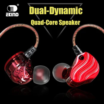 

EKIND 3.5mm HiFi Wired Earphone High bass Dual-Dynamic Quad-core In-ear earbuds Anti-wrap Headset with HD Mic