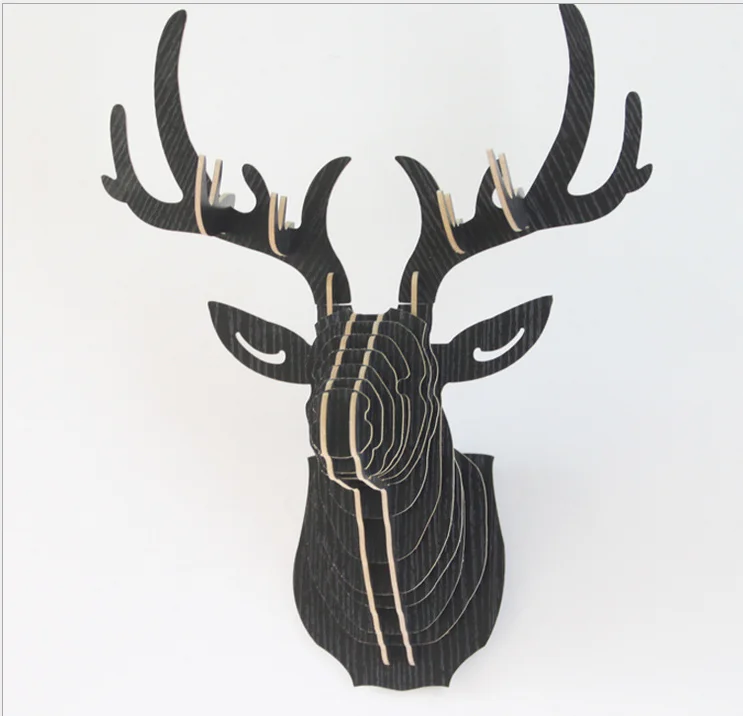 

6 Colors DIY Wooden Animal Deer Head Wall Hanging Creative Wood Home Wall Decor Crafts Art 3D Wall Decoration for home office
