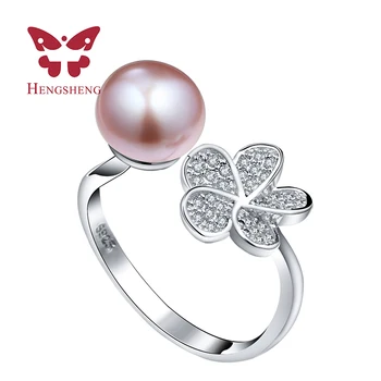 

Fine 8-9mm light freshwater natural pearl flowerl ring bread round for ladies wedding bands rings for women 925 Silver jewelry