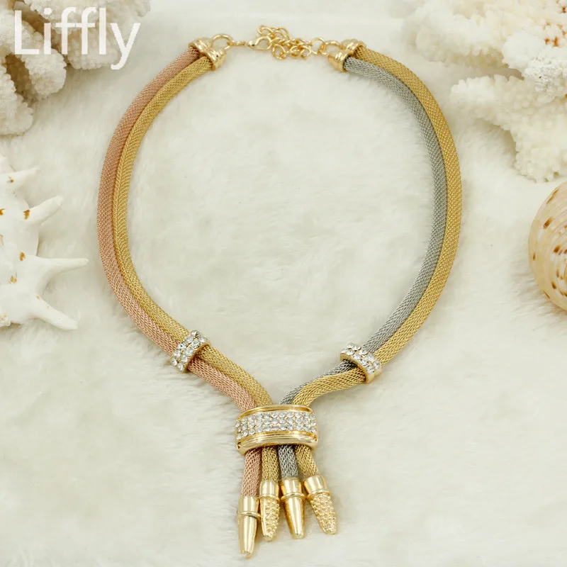 Комплект из колье и серёг с кристаллами|nigerian wedding jewelry|wedding jewelrygold jewelry set |