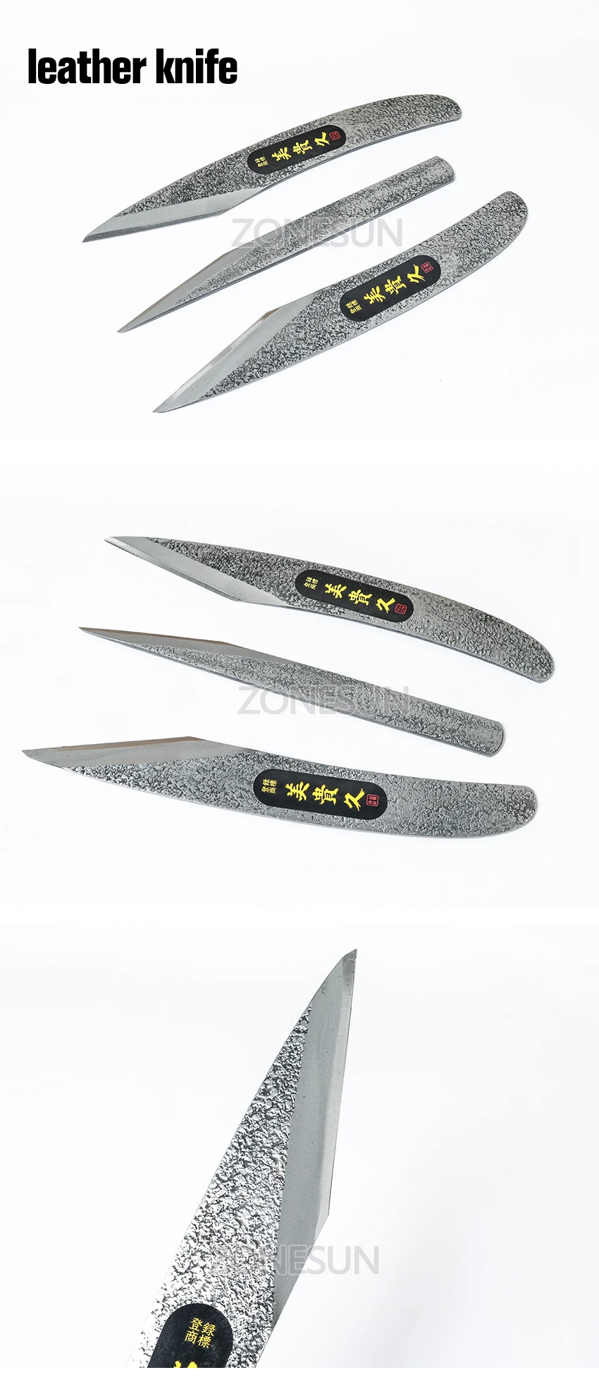 couro, de mão, modelo de facas