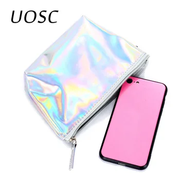 

UOSC Portable PU Leather Makeup Bags Travel Organizer Cosmetic Bag Necessaries Women Casual Make up Pouch Toiletry Holographic