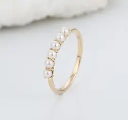 Твердые 9KT золото круглый пресноводный жемчуг обручение Свадебные 6 камни зубец Установка кольцо ювелирные украшения для женщин