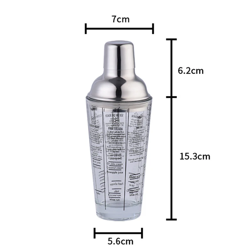 Stainless Steel Glass Cocktail Shaker Scale Formula Martini Mixer Bar Tool 400ml WXV Sale