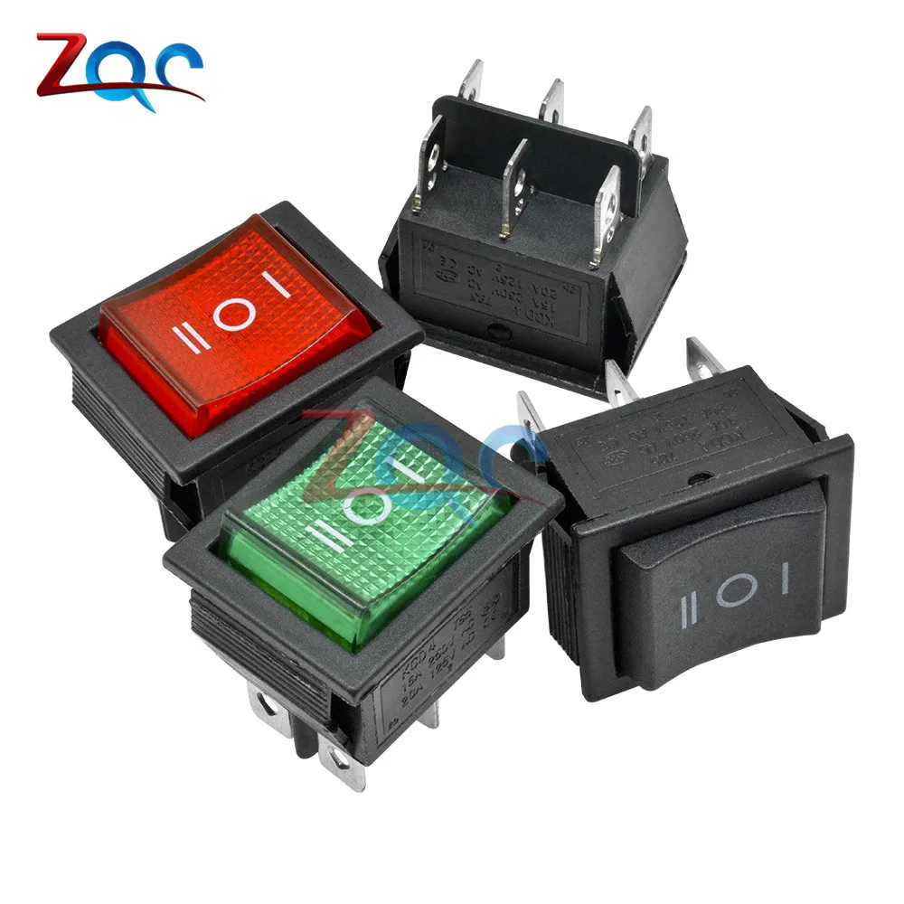 KCD4 Rocker Switch Button ON-OFF-ON 3 Position 6 Pins Electrical Equipment With Light Power Switch 16A 250VAC 250V AC