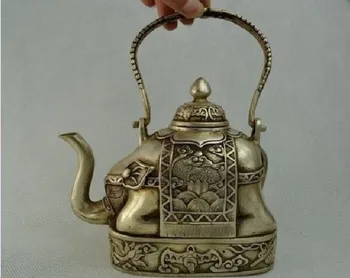 

Old Hand Tibet Silver Hammered Elephant Bat Decorated Wonderful Big Teapot Flagon fast Shipping