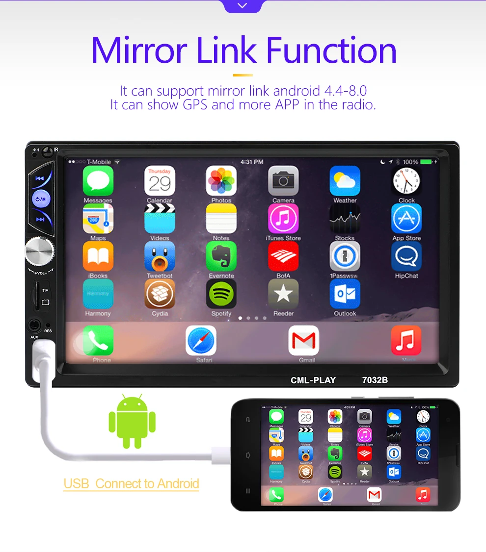 Newest 2 din Autoradio Bluetooth Mirrorlink Car Stereo 7" HD MP5 Auto Multimedia Player Aux FM Input Receiver With Rear Camera