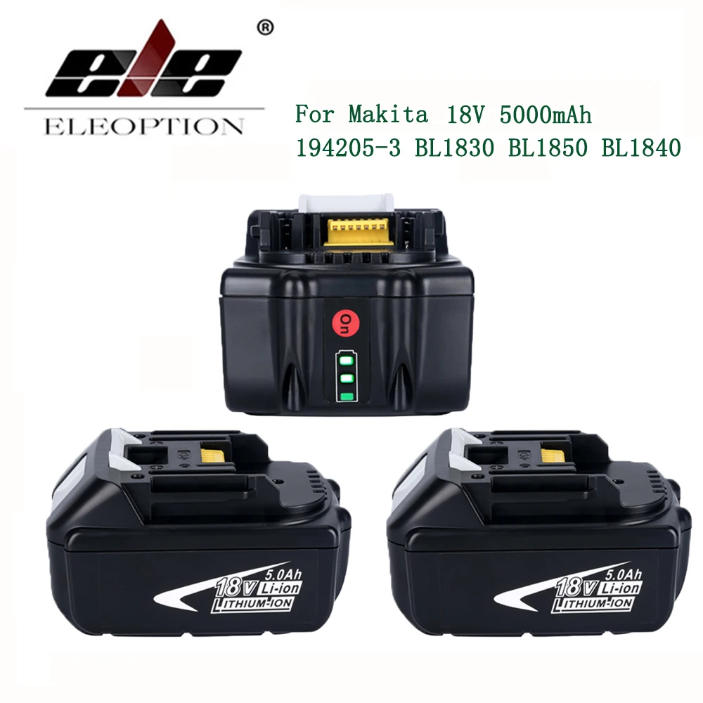 

ELE ELEOPTION 3PCS 5000mAh 18V Battery with LED Indicator for Makita LXT Lithium-Ion Power Tools 194205-3 BL1830 BL1850 BL1840