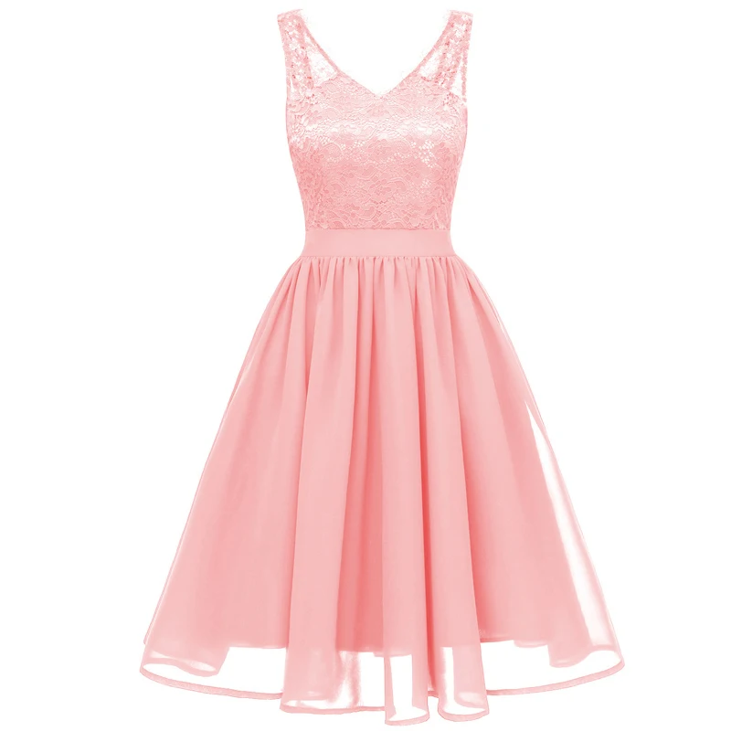 Платье подружки невесты для свадебной вечеринки, элегантное платье подружки невесты, красивое шифоновое платье с v-образным вырезом на спине - Цвет: pink