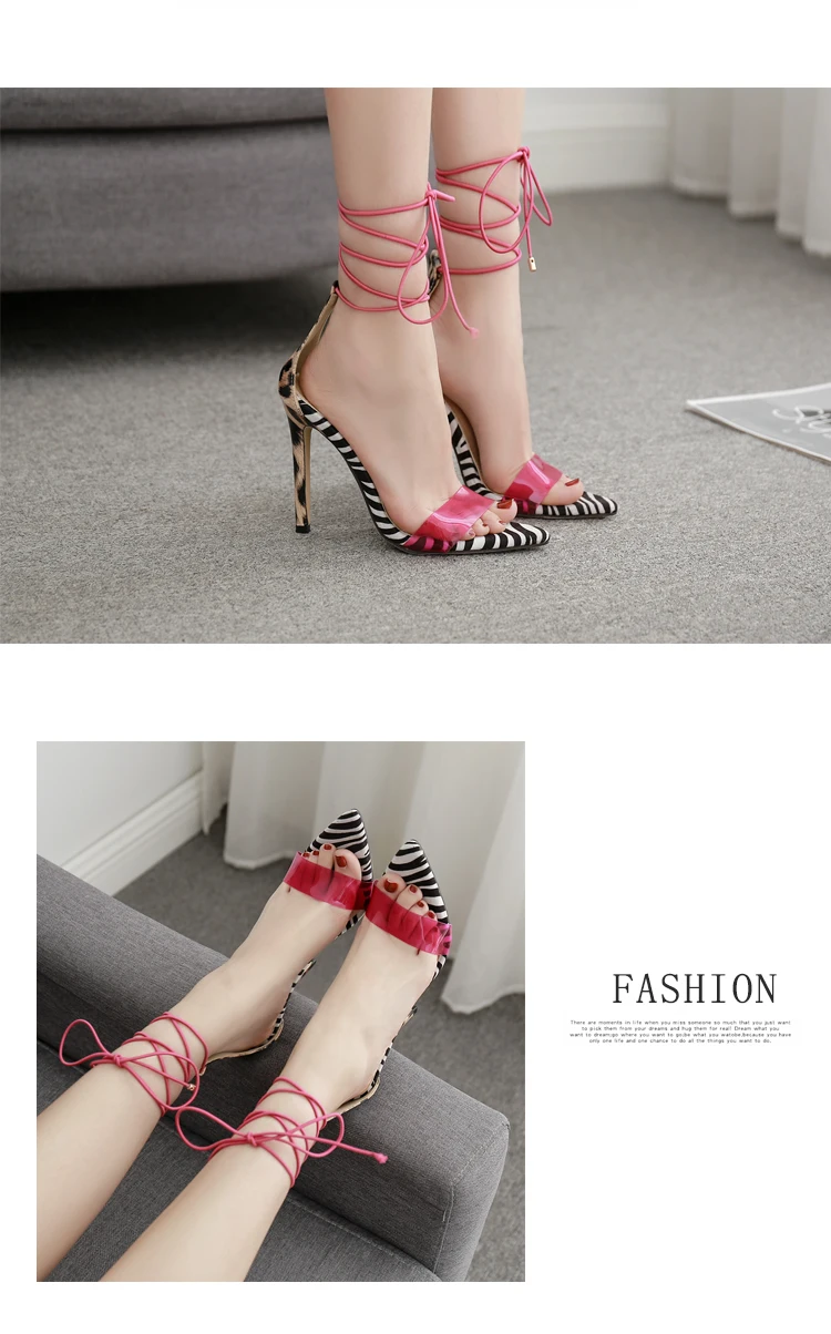 Aneikeh/ г.; сандалии на высоком тонком каблуке с леопардовым принтом для зрелых женщин; вечерние сандалии-гладиаторы с острым носком; эластичная лента; цвет розовый
