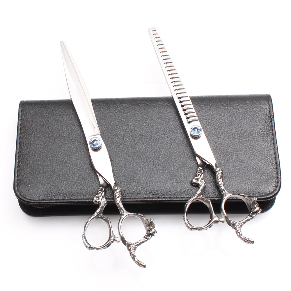 

8.0" JP 440C Engraving Logo Pet Scissors Straight Shears Thinning Shears Puppy Grooming Scissors Dog Scissors Dropshipping C9006