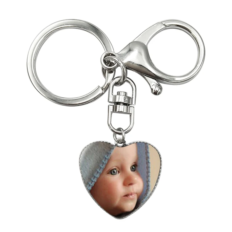 

Custom Photo Keychain Personalized Love Heart Shape Key Chain with Buckle Glass Dome Pendant Keychains Customized Jewelry