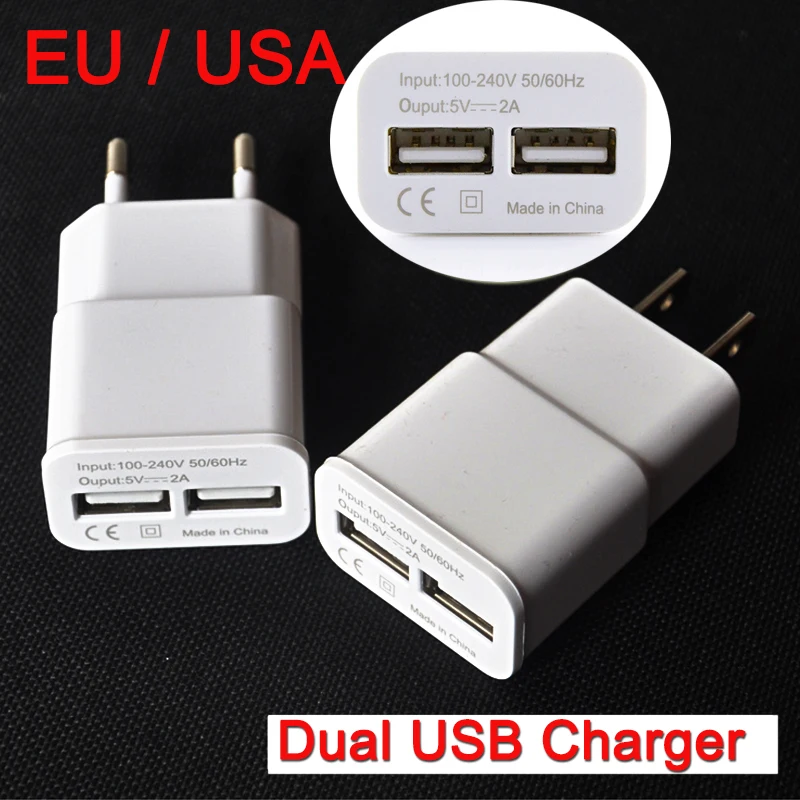  EU USA Plug 2 USB 5V 2A Adapter Wall Chargers Mobile Phone Device Micro Data Charging Fast Charger For iPhone iPad Samsung MP3 