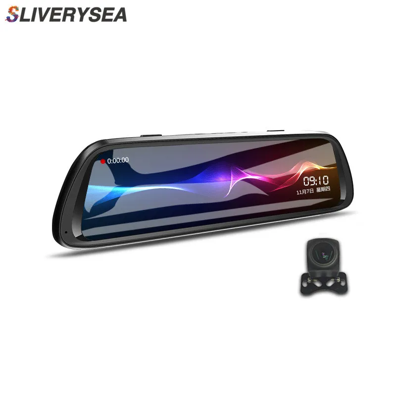 

SLIVERYSEA 10" Full Touch IPS Streaming Media Driving Recorder Rearview Mirror HD 1080P Telescopic Lens Dual Lens Dash Cam