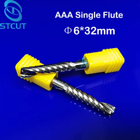 Fresas de Extremidade Grau 32mm Cel Carboneto Cnc Roteador Bit Uma Flauta Espiral Única Flautas Cortador Pvc Acrílico 2pc Aaa 6mm Shk