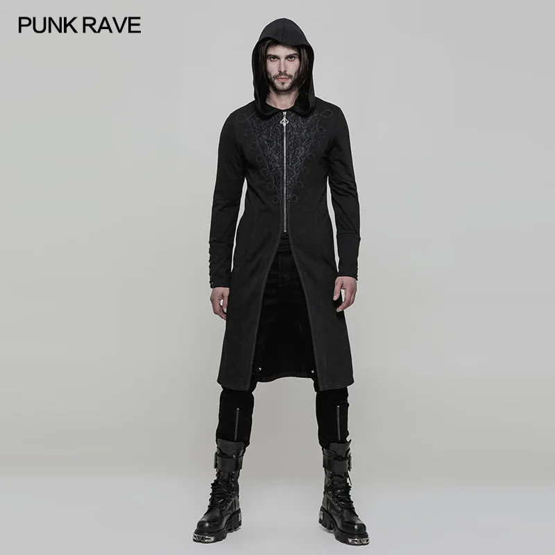 

PUNK RAVE Men Gothic Hooded Long Coat Steampunk Vintage Party Long Trench Coat