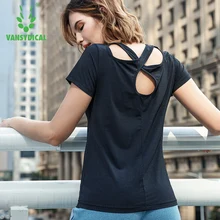 Vansydical полый женский топ для йоги с коротким рукавом футболка быстросохнущая одежда для фитнеса спортивный спортзал бег рубашки спортивная одежда
