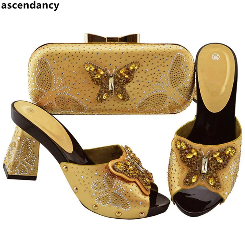 

Latest Design African Women Wedding Shoes with Bag Set Slip on Shoes for Women Nigerian Women Party Pumps High Heels Lady Shoes