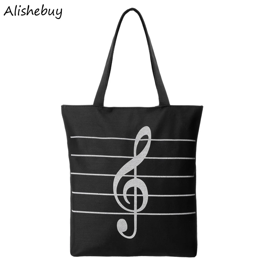 

Korean Girls Women Shopping Bags Canvas Clutch Bag Shoulder Portable Handbags Musical Totes Canvas Bag Black White Hot SV014619