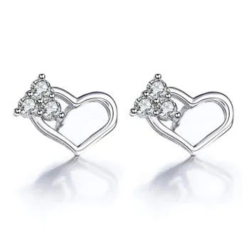 

Silver earrings lady love Hearttex high-quality fashion jewelry super flash three crystal heart-shaped jewelry