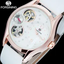 Moda hombre reloj de cuarzo correa de cuero genuino informal marca FORSINING hombres esqueleto de oro rosa relojes reloj masculino reloj hombre