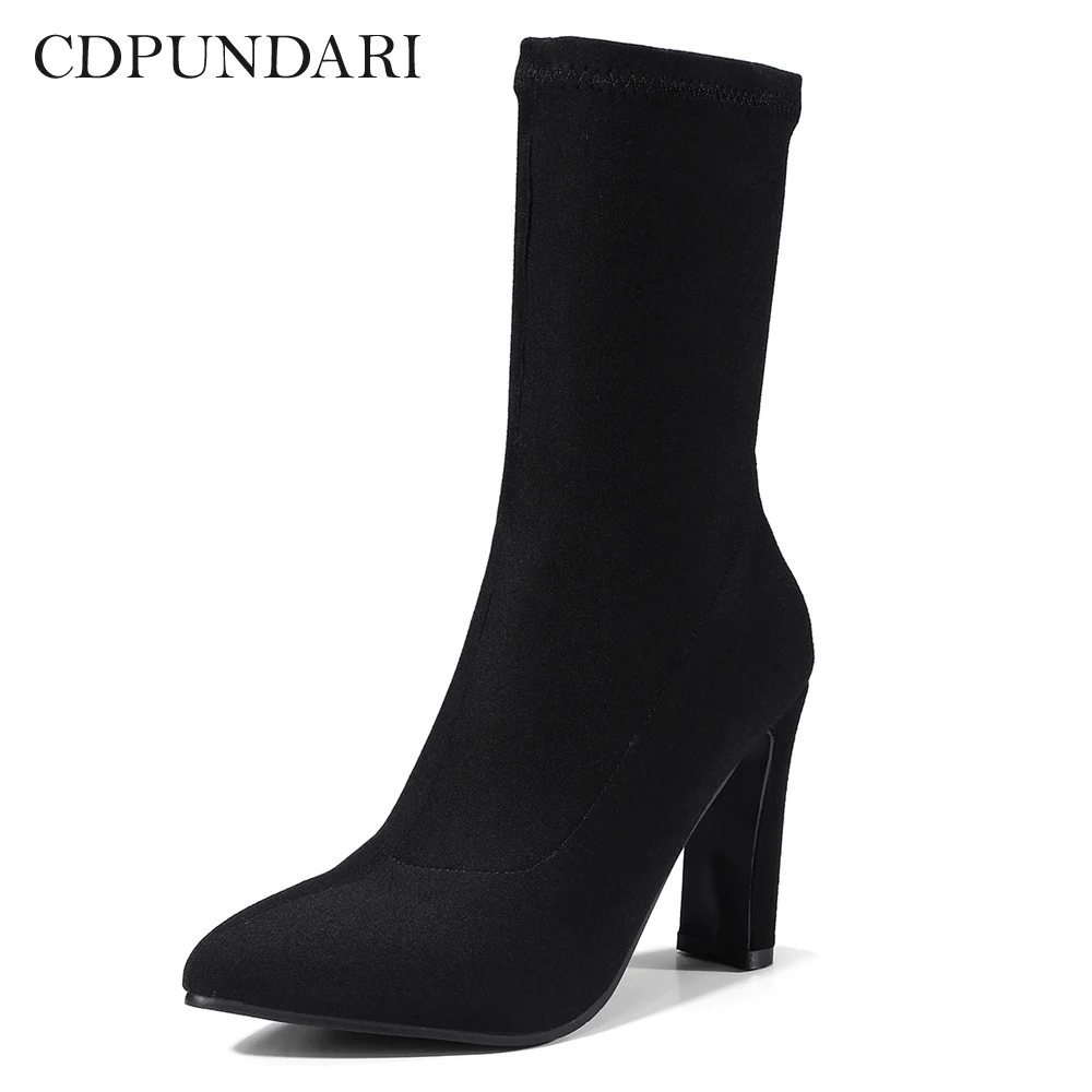 

CDPUNDARI Stretch Fab Ankle boots for Women High heel boots Pointed Toe Winter shoes woman botas mujer botte femme