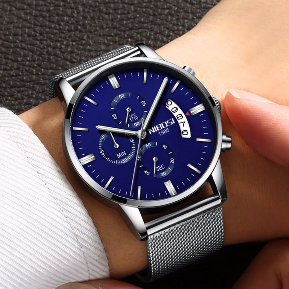 Nibosi Chronograph mens watches top brand luxury leather strap Waterproof sport wrist watches relogio masculino esportive grande (7)
