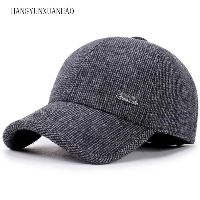 

2019 Men Winter Baseball Caps Ear Protection Warm Casquette Cap Thicken Woolen Gorras Snapback Hat For Man High Quality