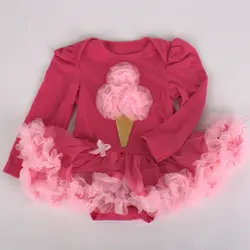 1 шт. ярко-розовый тюль Кружево комбинезон с бантом Детские Обувь для девочек день рождения розовый крем платье-пачка с длинными рукавами