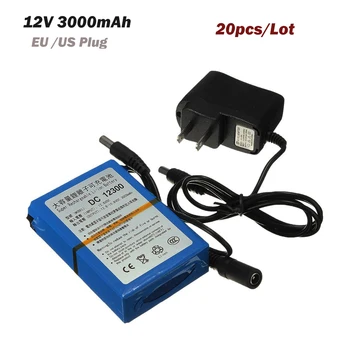 

Wholesale 20PCS New High Quality Super Rechargeable Portable Lithium-ion Battery DC 12V 3000mAh DC12300 With Plug