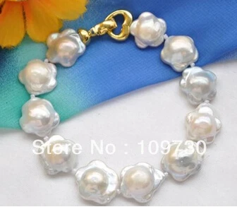 

hot sellRare 16mm white plum blossom coin freshwater pearl bracelet 8inch