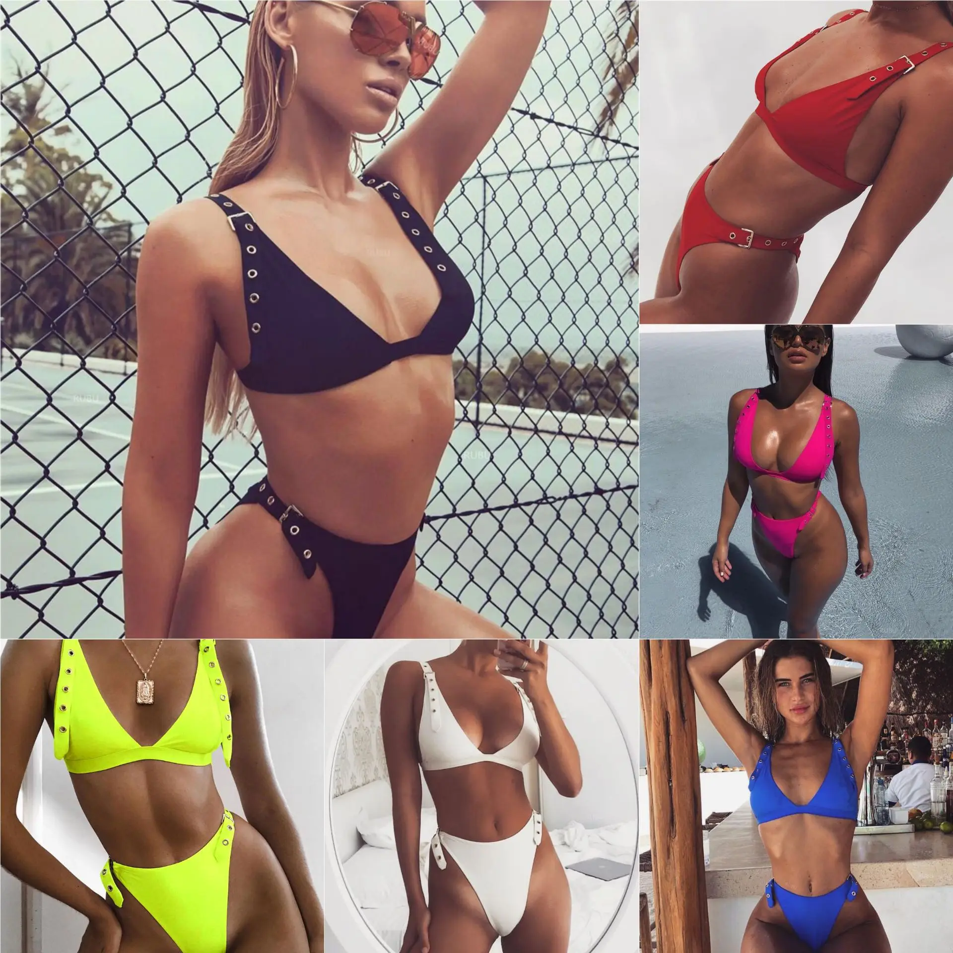 

Neon Green High Waist bikini Adjust Strap Swimsuit Female Two pieces bikini set Brazilian Bathing Suit Thong Swimwear biquini