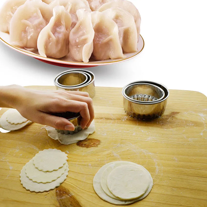 

3PCS/Set Stainless Steel Dumpling Wrappers Maker Diameter 6/7/8cm Round Lace Shape Cake Mould Egg Mold Dough Cutter