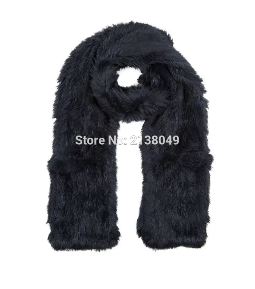 

SF0086 160*25cm Top Quality Knitting Pattern Rabbit Fur Scarf with Pockets
