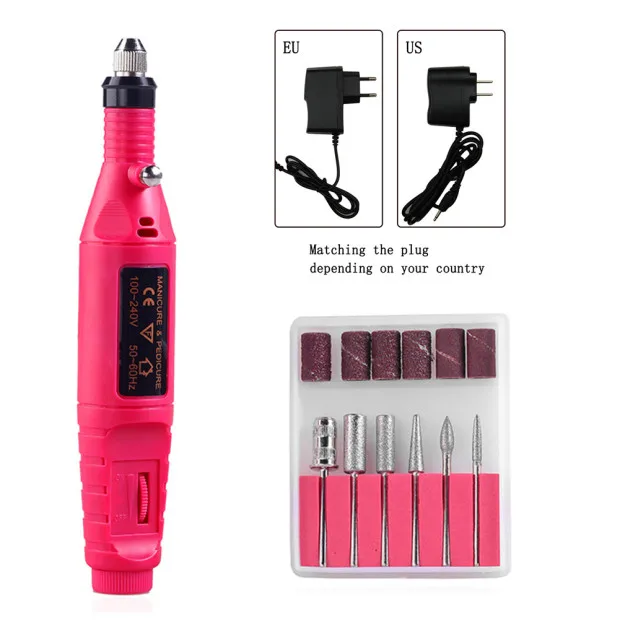 Электрическая дрель для ногтей, педикюрная ручка, шлифовальный аппарат для маникюра, сверла для ногтей, пилочка для ногтей, инструменты для дизайна ногтей - Цвет: Set 1