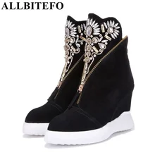 ALLBITEFO/модные брендовые Ботильоны на танкетке со стразами и цветами; ботинки из натуральной кожи, увеличивающие рост; Ботинки Martin; woemn