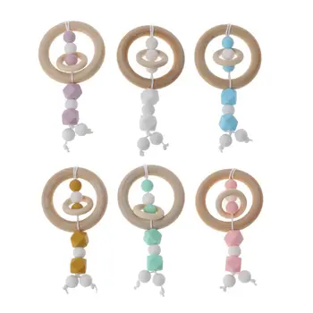 

1Pc Baby Toys Teething Wooden Ring Can Chew Silicone Beads Baby Rattles Play Gym Montessori Stroller Toys New Hot