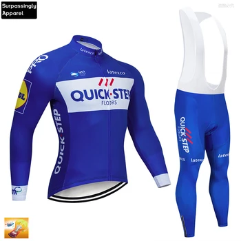 

QUICK STEP 2019 Long Sleeve Cycling Clothes Set Blue Pro Team Jersey Men Set Breathable Outdoor Sportful Bike MTB Clothing