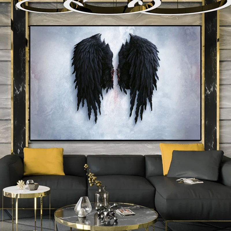 

Modern Angel Wings Black Feather Canvas Painting Scandinavian Posters and Prints Nordic Style Wall Art Picture for Living Room