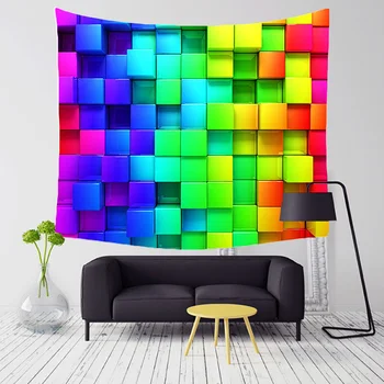 

Colored Indian Geometry Pattern Polyester Tapestry 3D Colorful Blocks Beach Yoga Wall Hanging Gobelin Decor36