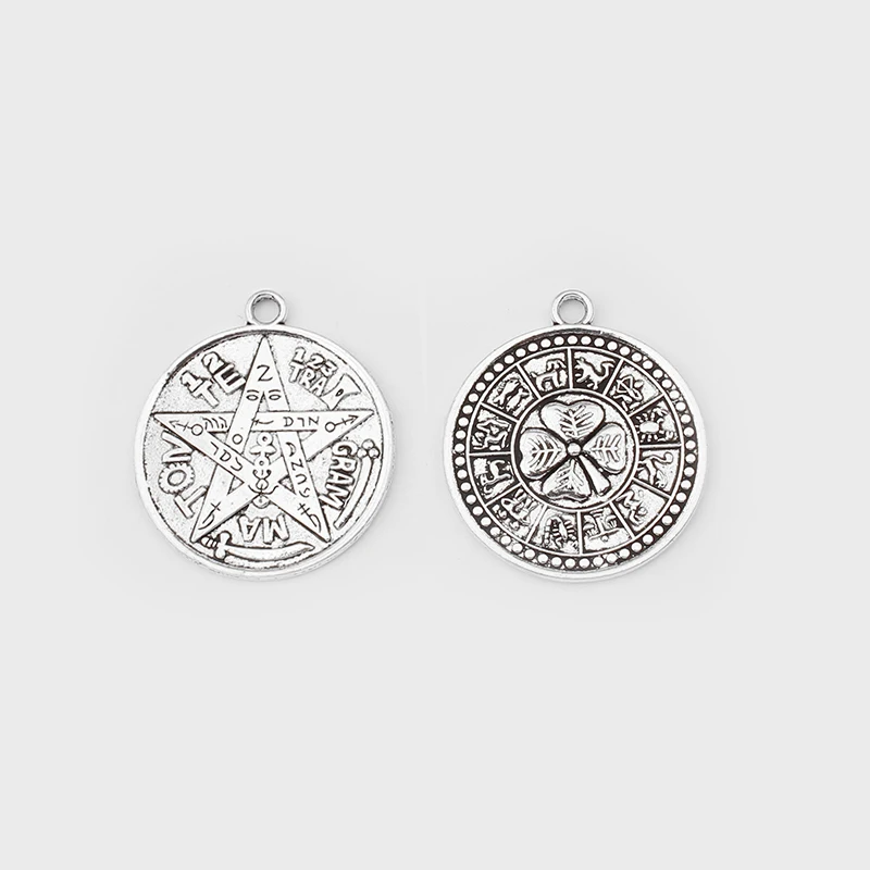 

3pcs Antique Silver Four-Leaf Clover " "TETRAGRAMMATON" Amulet Charms Pendant For Necklace Jewelry Accessories Making