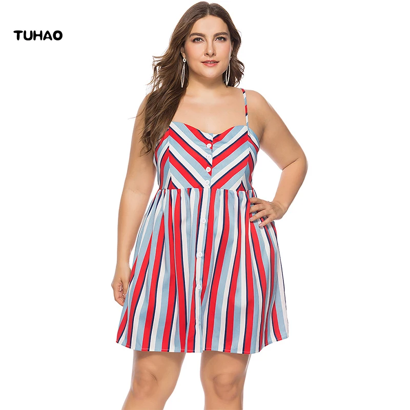 

TUHAO 2018 Summer Plus Size 5XL 4XL 3XL Sundress Bohemian Striped Sexy Women's Dresses Beach Casual Large Size Female Dress XXFS