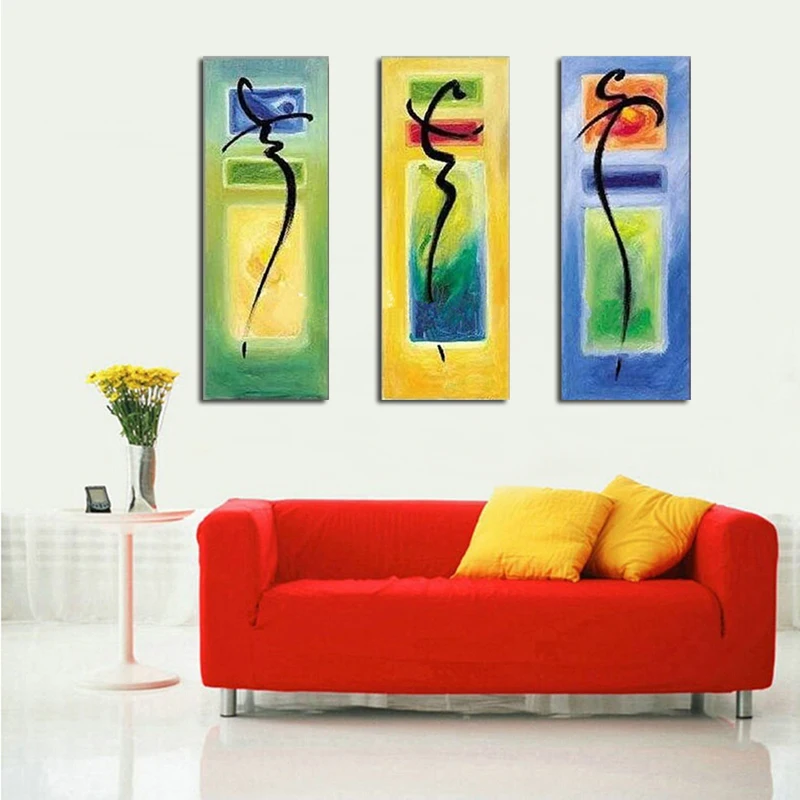 

Hand Painted Colorful Abstrac Letters Oil Painting on Canvas Handmade Art Paintings Modern Wall Art 3 Panel Pictures Decor