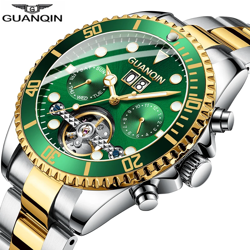 GUANQIN механические часы для мужчин Скелет турбийон стиль роль автоматические часы для мужчин водонепроницаемые часы для плавания relogio masculino x