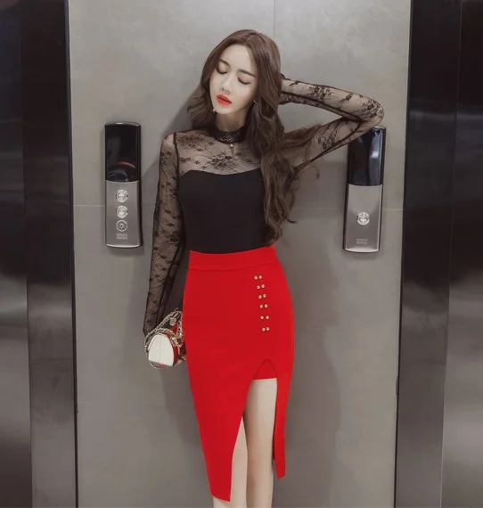 MSSNNG 2018 Slim split high waist bag hip skirt long skirt elegant professional skirt step skirt (8)